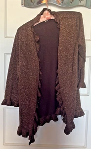 Dressbarn Elegant Brown Ruffle Trim Women's Cardigan Sweater Size XL - Picture 1 of 6