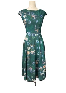 Dress Tells Fit & Flare Midi Dress Sz XS Green Floral Print Feminine Sexy Cute - Picture 1 of 14