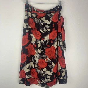 Rena Rowan Skirt Womens 16 Silk Maxi Floral Tie Waist Rose Red Black - Picture 1 of 7