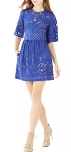 bcbg maxazria royal blue floral lace lined dress with two side pockets size 6 - Picture 1 of 8