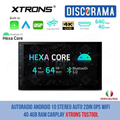AUTORADIO ANDROID 10 STEREO AUTO 2DIN GPS WIFI 4G 4GB RAM CARPLAY XTRONS TQS700L - Immagine 1 di 4