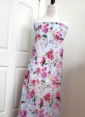 Estampado Floral Gasa 100% Poliéster Azul y Rosa Floral Palatal Foto 1 de 3