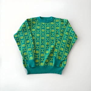 Maglione maglia sci vintage verde e giallo XL preppy retrò - Foto 1 di 3