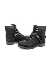 UGG Fritzi Lace up Leather Biker Sheepskin Lining BOOTS Size 10 Distressed LOOK