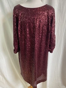 NWT $208 VINCE CAMUTO Wine Red Sequin 3/4 Sleeve Shift Cocktail Dress 22W - Picture 1 of 5