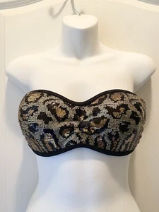 New Venus Cheetah Sequin Gold Bandeau Bikini Top Missing Straps D Black Multi - Picture 1 of 2