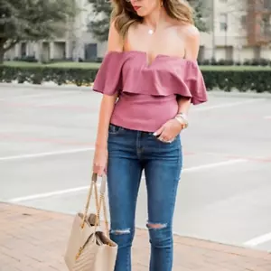 Blusa LEITH Off The Hombro Elastizada Top Camisa Cuello en V Frontal Negra Talla Grande - Imagen 1 de 8