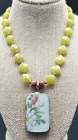 Peyote Bird Vintage Yellow Rhodonite & Pottery Shard Pendant Toggle Necklace Euc