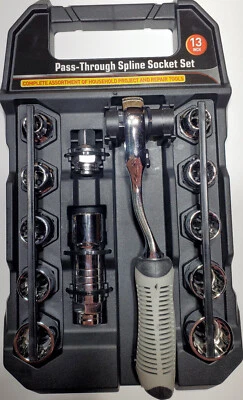 13pc Go Thru Spline Socket Ratchet Set SAE and METRIC 20 Sizes Hollow Center - Image 1 of 4