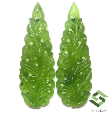 53x18 mm Natural Sarpantine Hand Made Carving Pair 55.01 Cts Loose Gemstones - Image 1 of 4