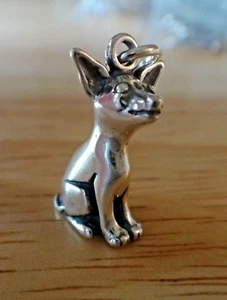Sterling Silver 3D 19x10mm Detailed Sitting Chihuahua Dog Charm! - Picture 1 of 5