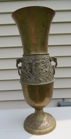 Vintage Brass Umbrella/Cane Stand / Embossed Cover