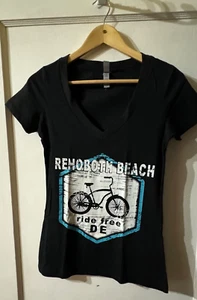 REHOBOTH BEACH Souvenir From Delaware. Black T-shirt, V neck small size- Women - Picture 1 of 4
