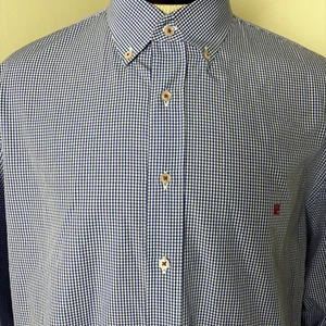 Camisa de vestir Carolina Herrera para hombre azul a cuadros pequeños algodón manga larga talla 17 - Imagen 1 de 8