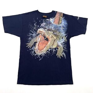 Wild Planet Mens Australian Reptile park crocodile print blue t-shirt size XL
