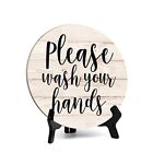 Round Please Wash Your Hands Light Wood Color Bathroom Table Sign With Acrylic E