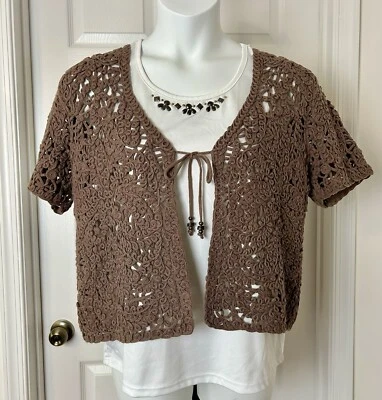 Conjunto de gemelos Alfred Dunner Boho manga corta para mujer grande marrón corbata delantera y sin mangas Foto 1 de 4