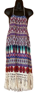 Jodi Kristopher Tribal Fringe Halter Women's Dress-Size M (Junior) NWT - Picture 1 of 7