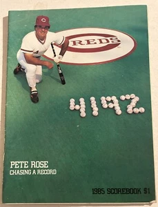 1985 CINCINNATI Reds Program PETE ROSE Breaks TY COBB #4192 ALL TIME Hits King - Picture 1 of 9