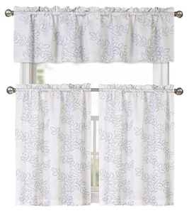 Brielle Embroidered Floral Kitchen Curtain Tier & Valance Set - Assorted Colors - Picture 1 of 6
