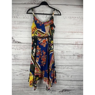 Vestido Parker Para Mujer 8 Multicolor Floral Rayas Mezcla Seda Midi Pañuelo Dobladillo Foto 1 de 4