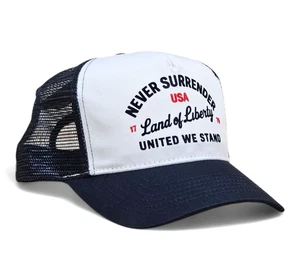 Gorra de camionero NEVER RENDER AZUL Y BLANCO talla única ajustable Snapback nueva con etiquetas - Imagen 1 de 14