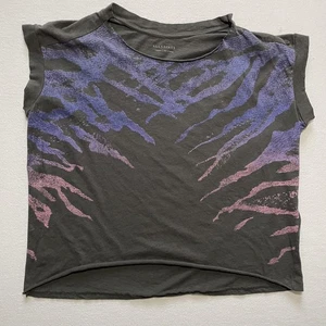 AllSaints Shirt Womens XS Black Animal Print Sleeveless Relaxed Fit Crew Neck - Picture 1 of 11