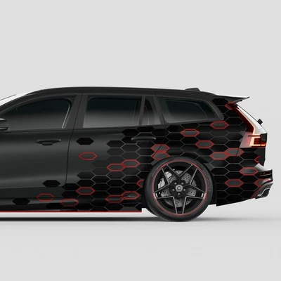 Waben Aufkleber 2er Set je 200x60cm Auto Motorrad Dekor KX083-05 Schwarz Rot - Bild 1 von 4