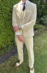 Three Piece Single Breasted Complete Suit Wedding Prom Outfit With Tie Shirt - Picture 1 of 15
