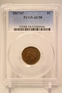 1867/67 Indian Head Cent 1C PCGS AU58 #4946 - Picture 1 of 6