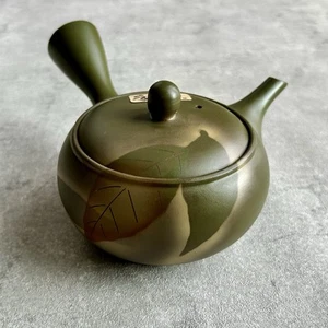 Tokoname Japanese Teapot Green slip Flat & Wide Leaves Kyusu 350ml by Fusen kiln - Picture 1 of 15
