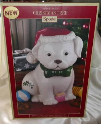 Spode Christmas Tree Puppy Dog Treat Cookie Jar New - Image 1 of 2
