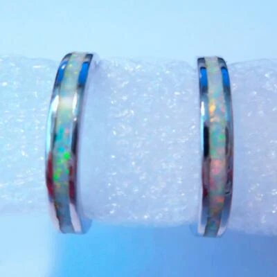 (SE 38) GORGEOUS WHITE  FIRE OPAL  HOOP     EARRINGS - Image 1 of 4