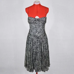 VALENTINO NEW Gray A-Line Cocktail Silk Dress with Floral Pattern Size S 40 6 - Picture 1 of 7