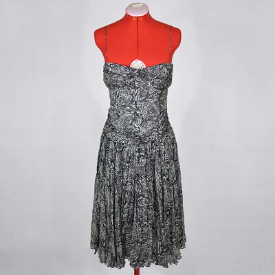 VALENTINO NEW Gray A-Line Cocktail Silk Dress with Floral Pattern Size S 40 6 - Image 1 of 4