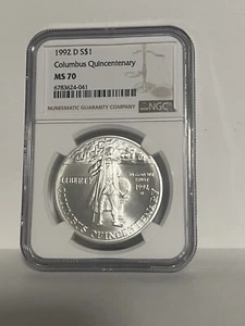 MS70 1992-D Columbus Commemorative Silver Dollar NGC * - Picture 1 of 2