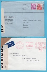 SWITZERLAND 2 censored covers 1939-1941 Basel, Zürich to England - Picture 1 of 2