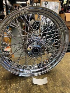 Roue arrière 60 rayons inox Harley Softail Sportster Dyna 3x16 moyeu billet 1" - Photo 1/10