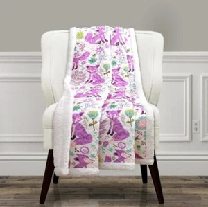 Pixie Fox Throw Blanket Quilted 50x60 Reversible Quilt Kid Gift Sherpa Purple - Picture 1 of 3