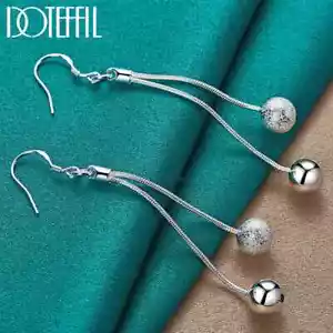 Pendiente de gota larga de plata esterlina 925 DOTEFFIL de plata esterlina suave mate moda joyería - Imagen 1 de 6