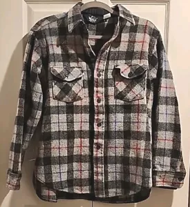 Woolrich camicia uomo grande misto lana grigia a quadri rosso blu bottoni boscaiolo USA - Foto 1 di 7