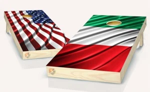 Calcomanía adhesiva laminada con revestimiento de vinilo Cornhole Board bandera de América e Italia - Imagen 1 de 5