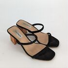 Steve Madden Suede Strappy Wood Block Heel Black Brown 8 casual retro hipster