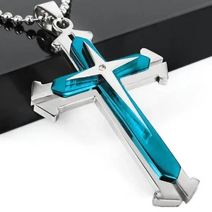 Mens Cross Pendant Necklace, Large Stainless Steel Cross Pendant Necklace for Me - Picture 1 of 12