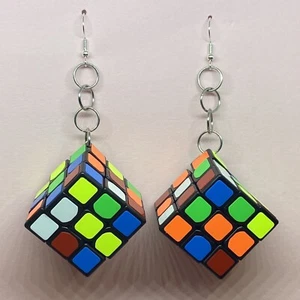 Working Toy cube earrings 80's toy Huge Giant Oversized 8 cm Long - Picture 1 of 9
