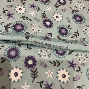 TROPICAL BREEZE Fabric Aqua Purple Floral Cotton Quilting Sewing 2 YDS+4”X55”W - Picture 1 of 3