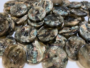 Faux ABALONE Multi-Color Green Rainbow Italian Button Wide Rim 15mm 23mm 2hole - Picture 1 of 7