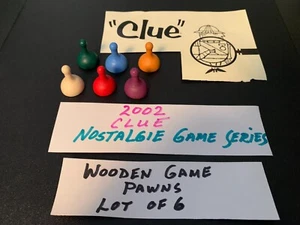 Clue 2002 NOSTALGIE SERIES Wooden Pawns Lot of 6 GAME REPLACEMENTS Free Ship - Picture 1 of 4
