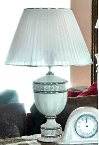 Italian Majolica Table Lamp Decorated with Platinum and Swarovski New - Picture 1 of 6