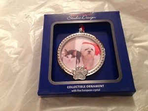NUOVO STUDIO DESIGN nuovo animale domestico rotondo, cane o gatto zampe foto albero ornamento argento - Foto 1 di 1